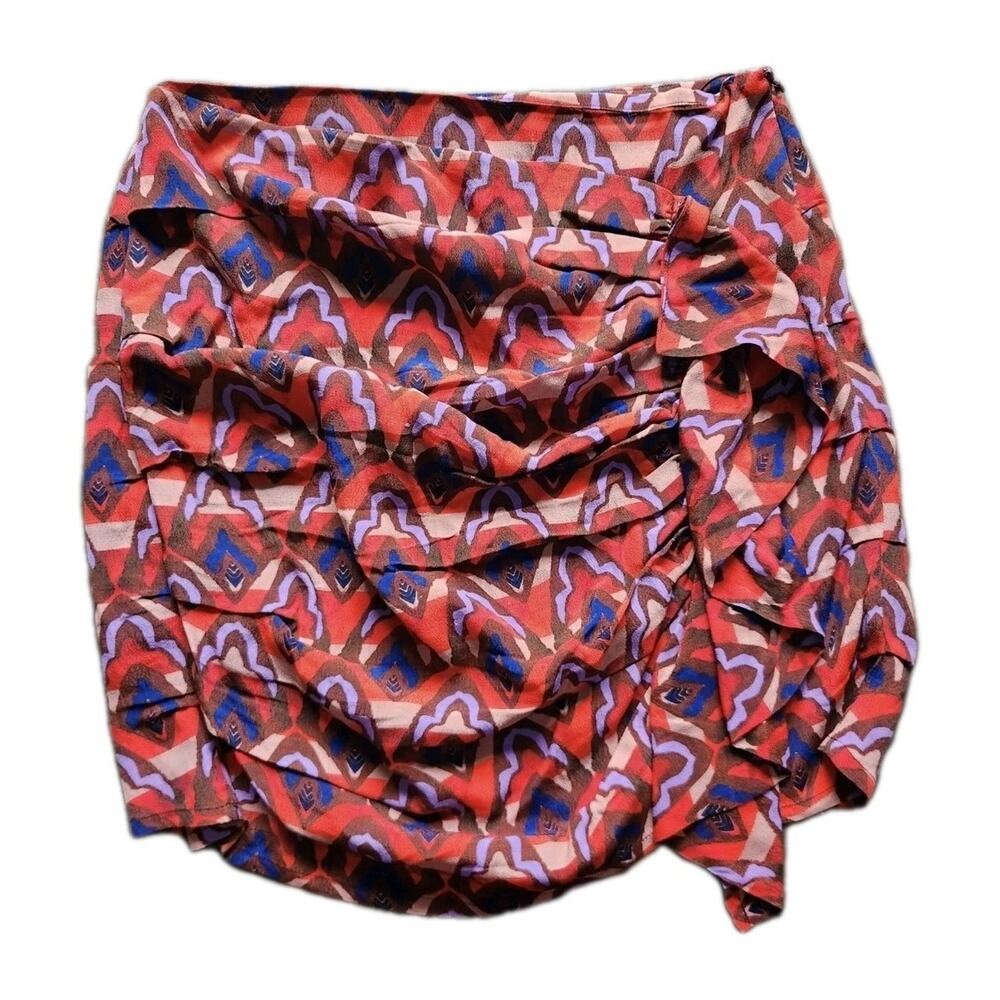 Dolan Retro Mod Geometric Ruched Mini Skirt Size S Side Zip Abstract Print